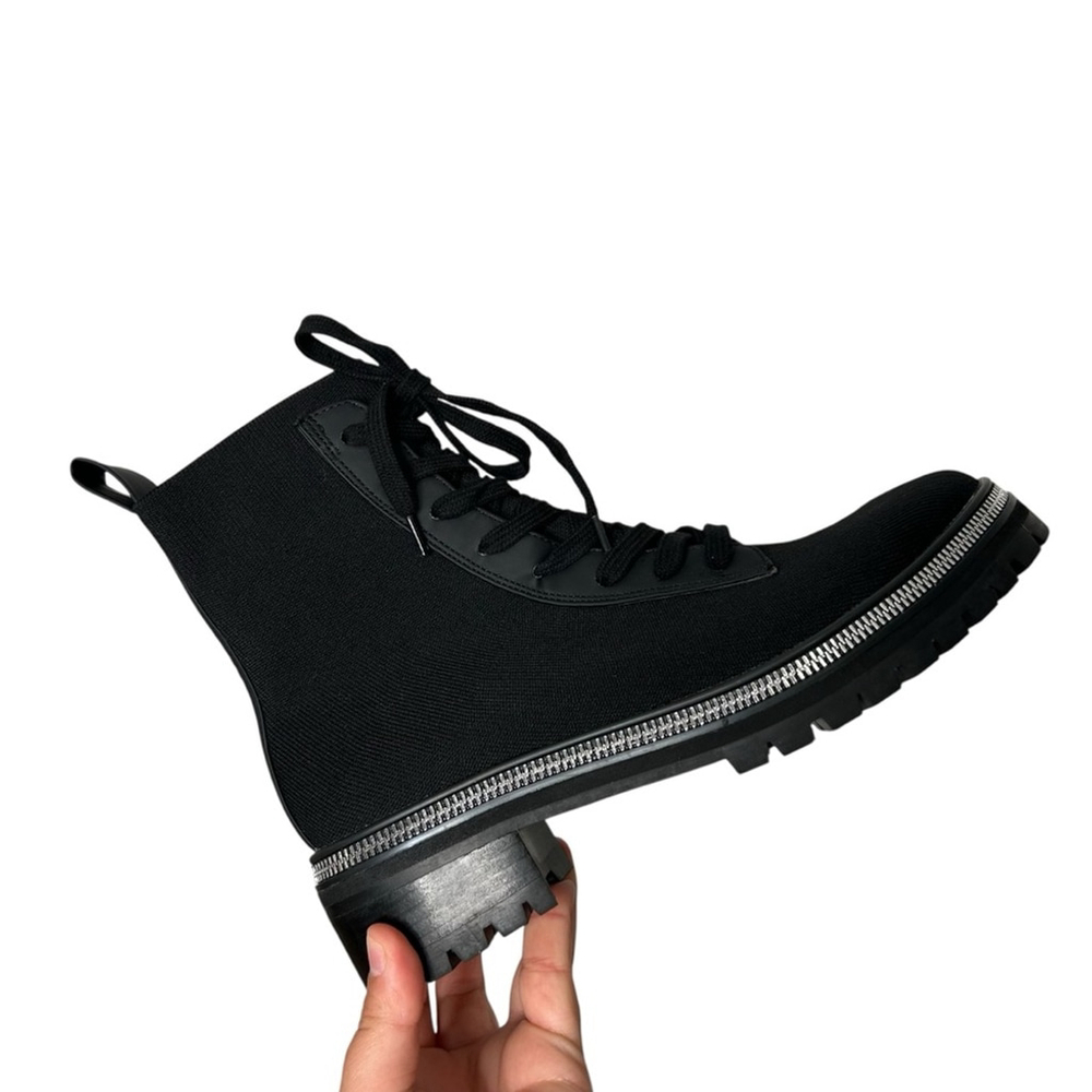 Steven New York Black Silver Firenze Stretch Knit Combat Booties Women’s Sz 8.5 - Picture 12 of 14